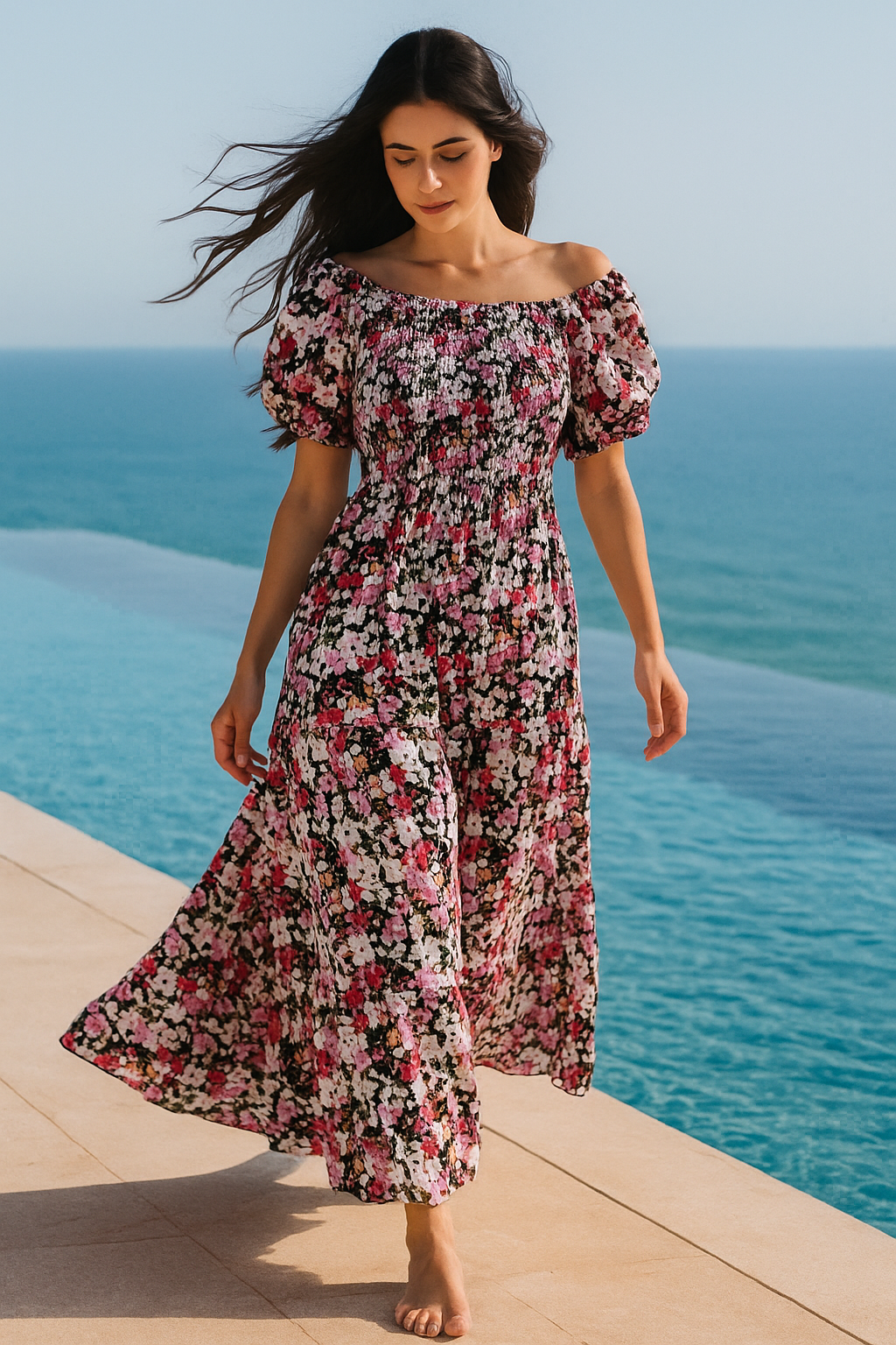 Floral Short Sleeves Maxi Dress