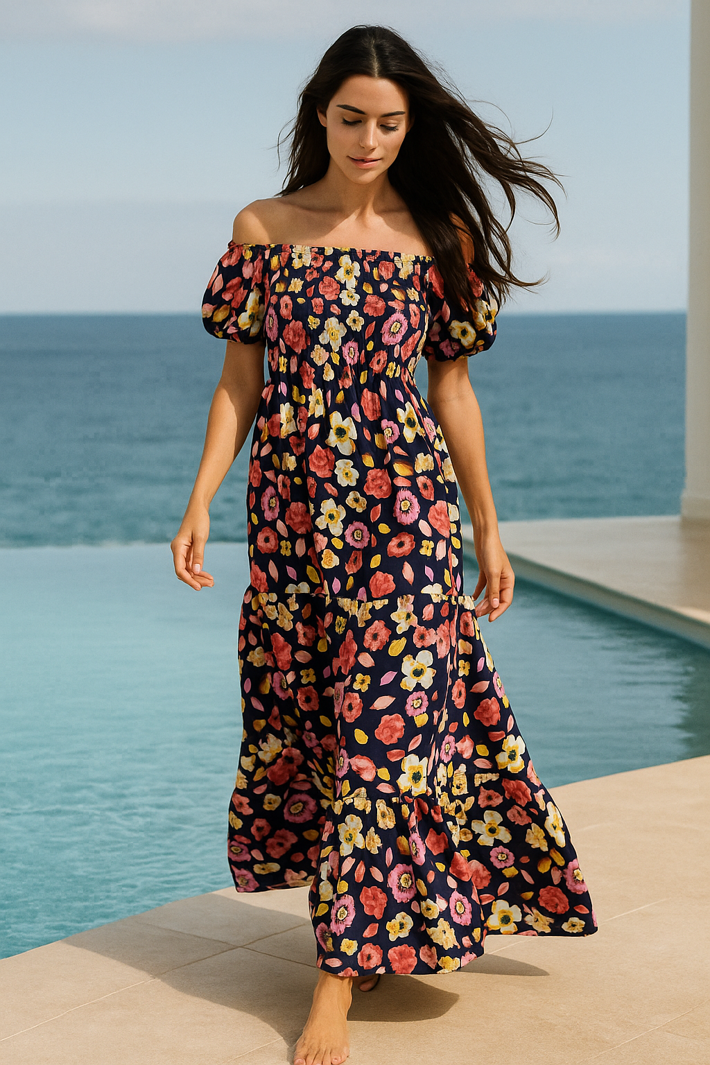 Floral Short Sleeves Maxi Dress