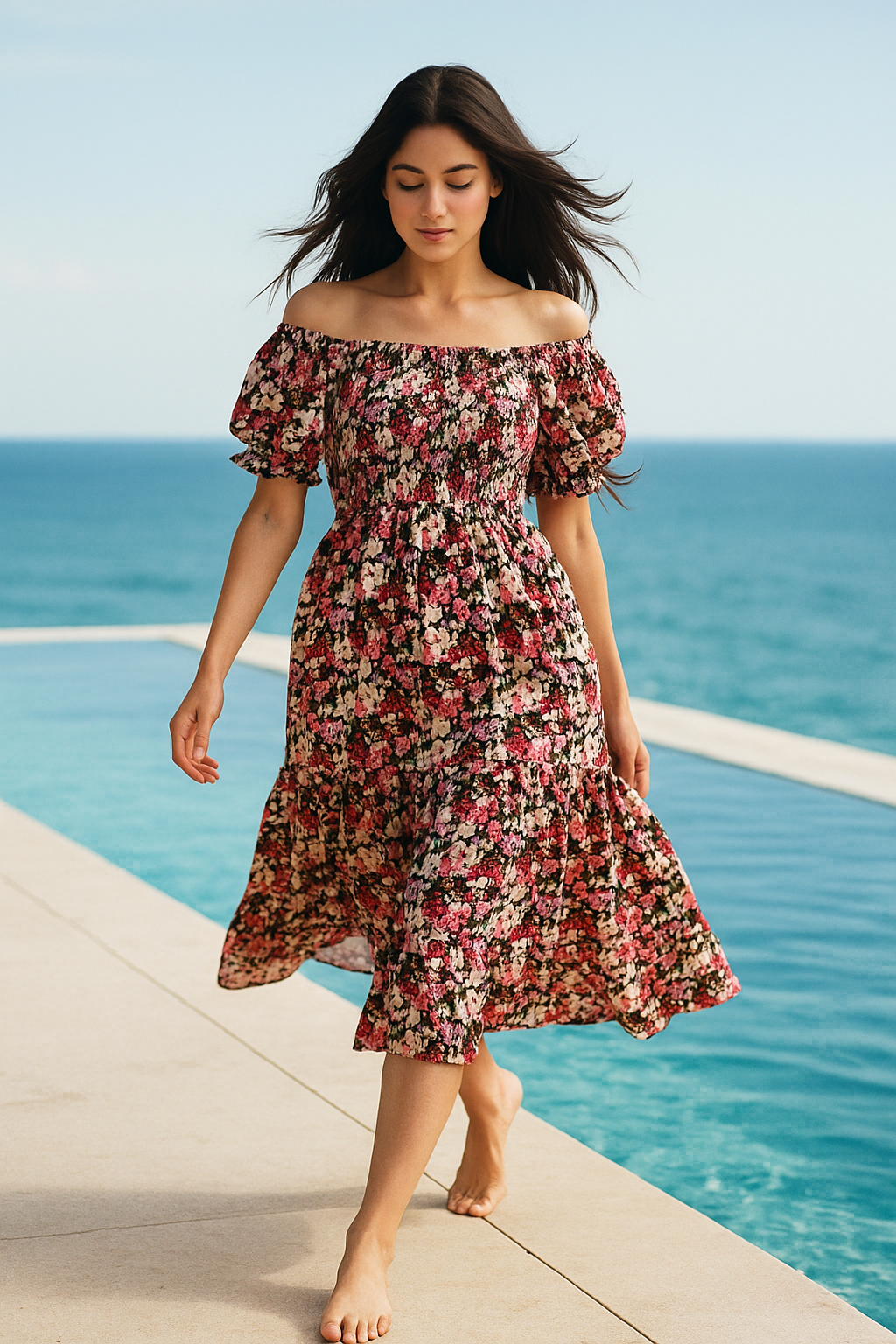 Floral Short Sleeves Mini Dress
