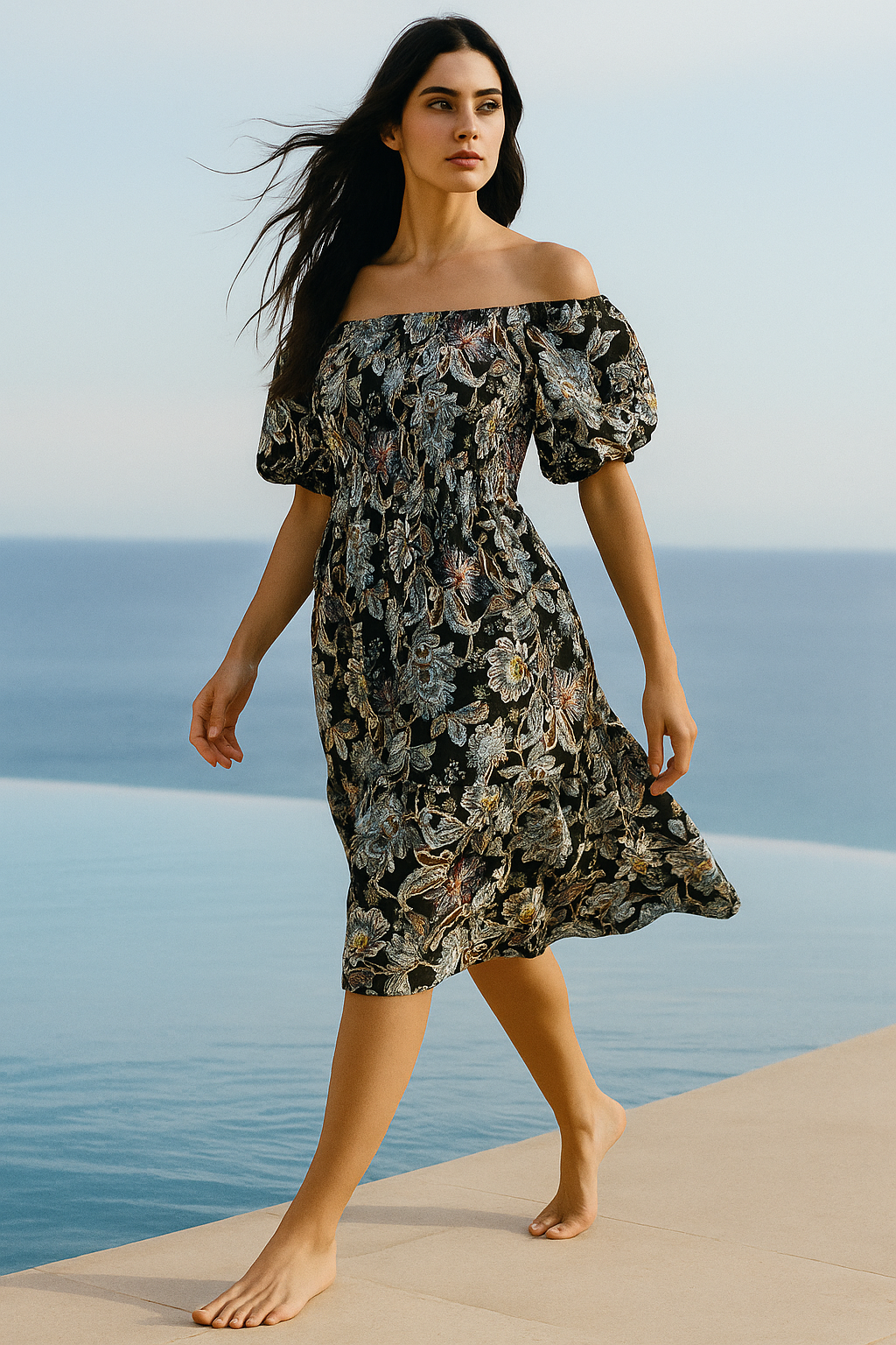 Floral Short Sleeves Mini Dress