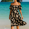 Mini Floral Short Sleeves Dress Rayon Cotton