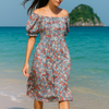 Mini Floral Short Sleeves Dress Rayon Cotton