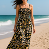 Dark Flory Rayon Cotton Sleeveless Maxi Dress