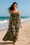 Dark Flory Rayon Cotton Sleeveless Maxi Dress