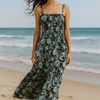 Dark Flory Rayon Cotton Sleeveless Maxi Dress