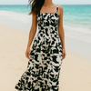 Dark Flory Rayon Cotton Sleeveless Maxi Dress