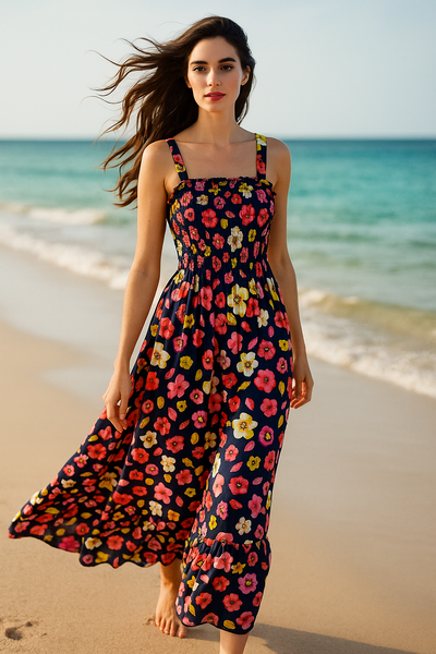 Flory Rayon Cotton Sleeveless camouflage Maxi Dress