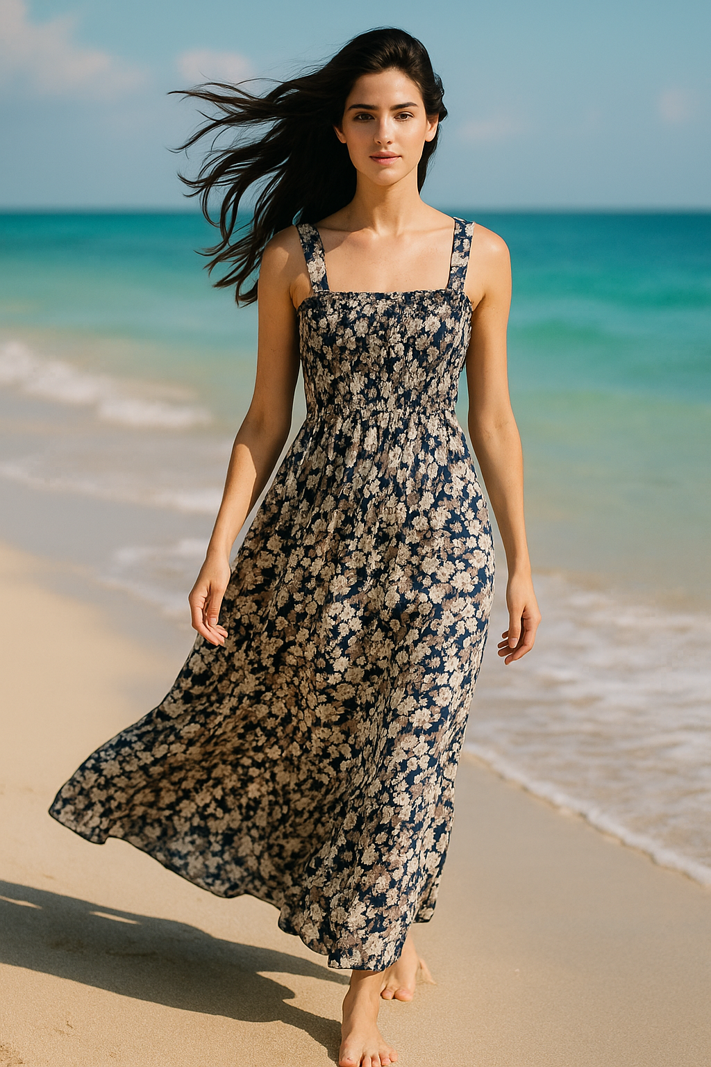 Dark Flory Rayon Cotton Sleeveless Maxi Dress