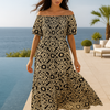 Blue Floral Short Sleeves Maxi Dress