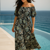 Blue Floral Short Sleeves Maxi Dress