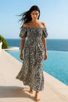 Blue Floral Short Sleeves Maxi Dress