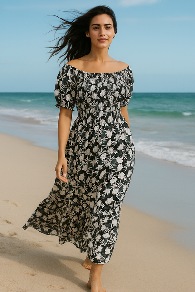 Floral Short Sleeves Maxi Dress