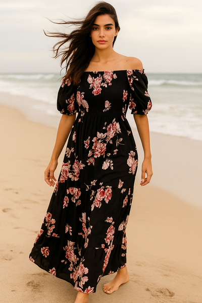 Flory Rayon Short Sleeves Maxi Dress