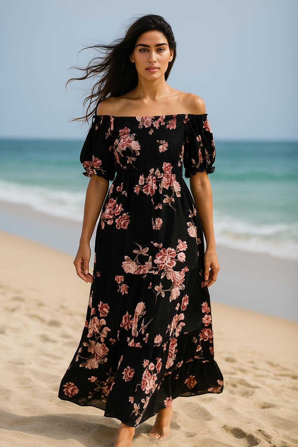 Flory Rayon Short Sleeves Maxi Dress