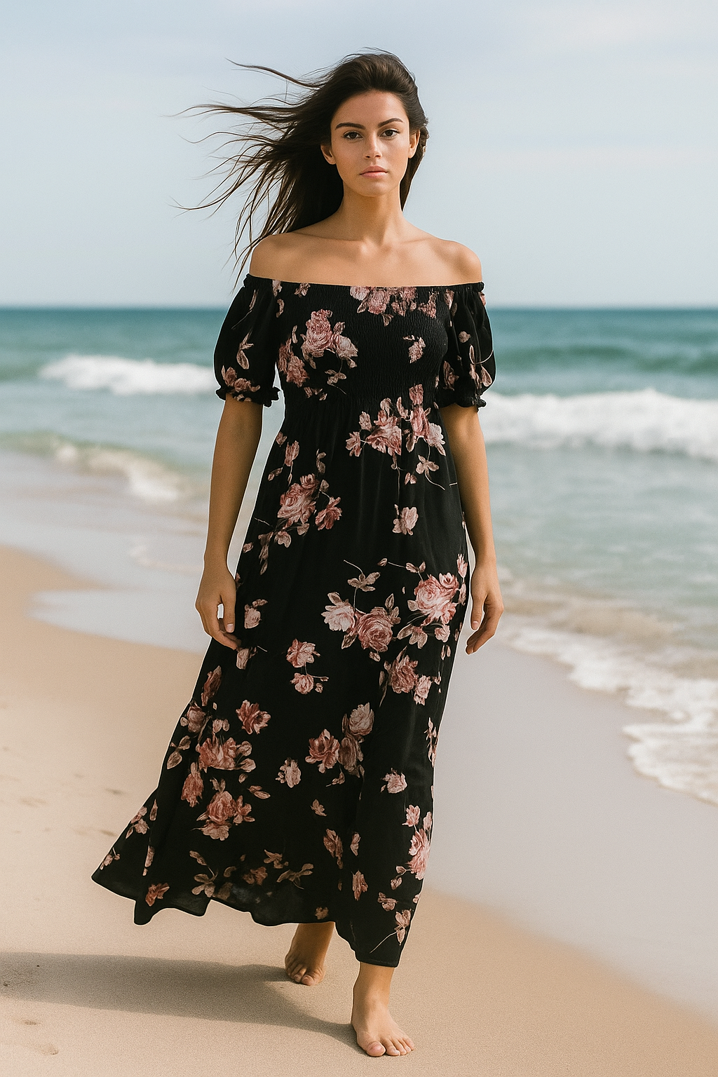 Flory Rayon Short Sleeves Maxi Dress