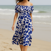 Mini Floral Short Sleeves Dress Rayon Cotton