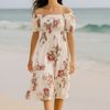 Mini Floral Short Sleeves Dress Rayon Cotton
