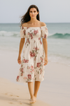 Mini Floral Short Sleeves Dress Rayon Cotton