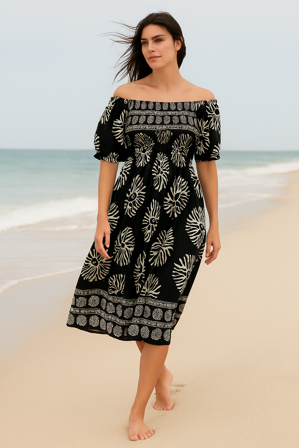 Mini Floral Short Sleeves Dress Rayon Cotton
