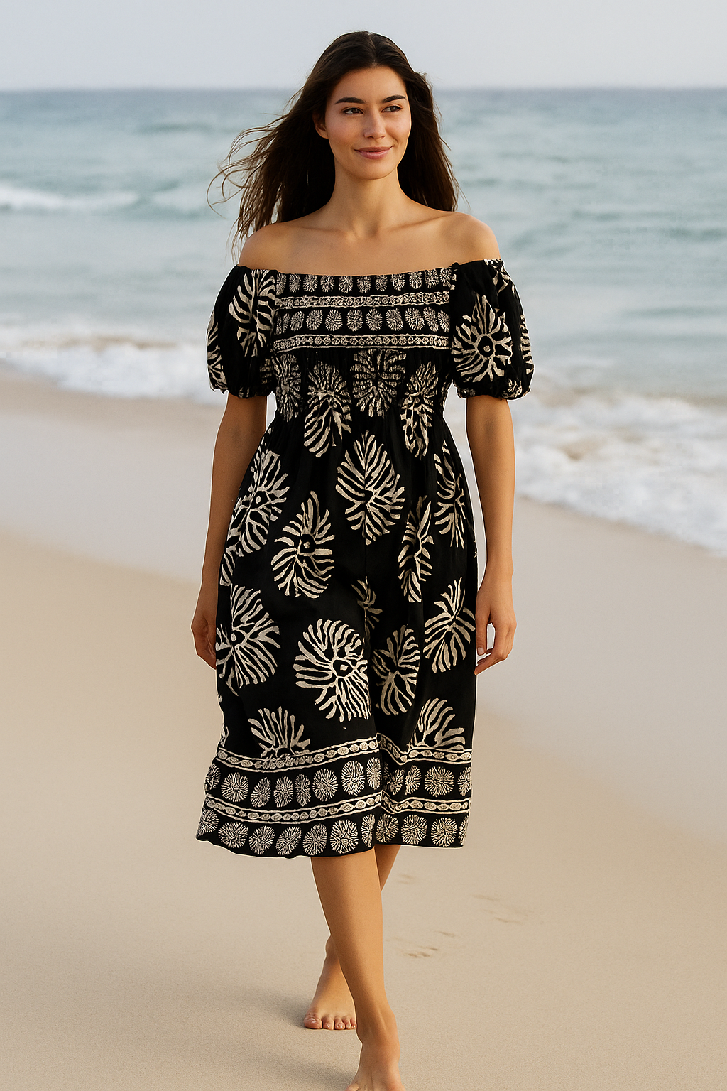 Mini Floral Short Sleeves Dress Rayon Cotton