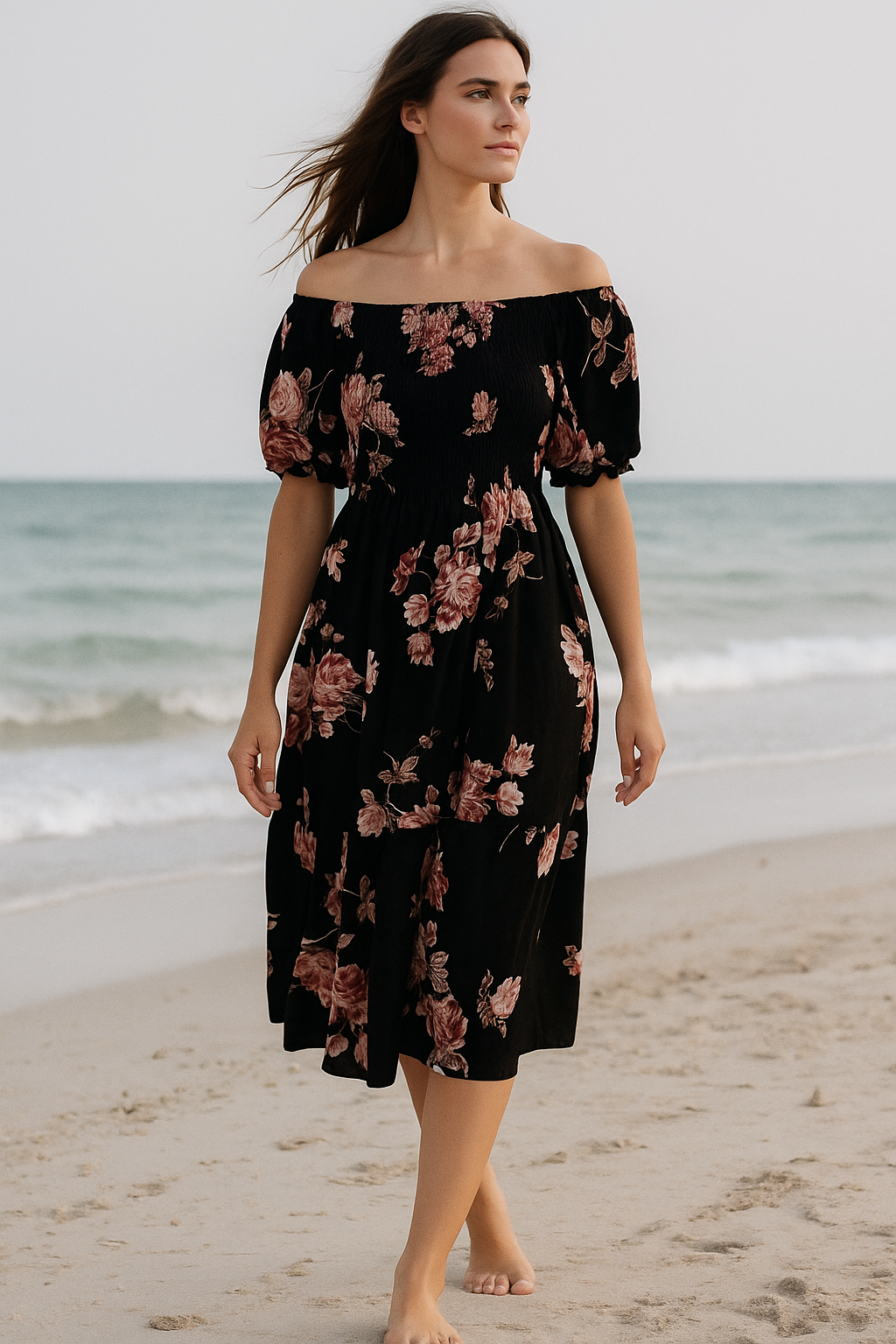 Mini Floral Short Sleeves Dress Rayon Cotton