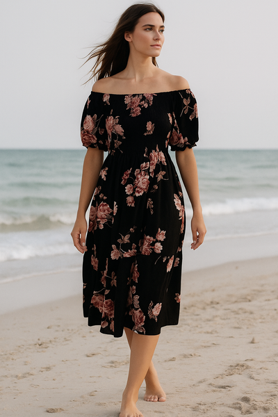 Floral Short Sleeves Mini Dress