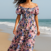Flory Rayon Cotton Short Sleeves Maxi Dress