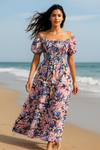 Flory Rayon Cotton Short Sleeves Maxi Dress