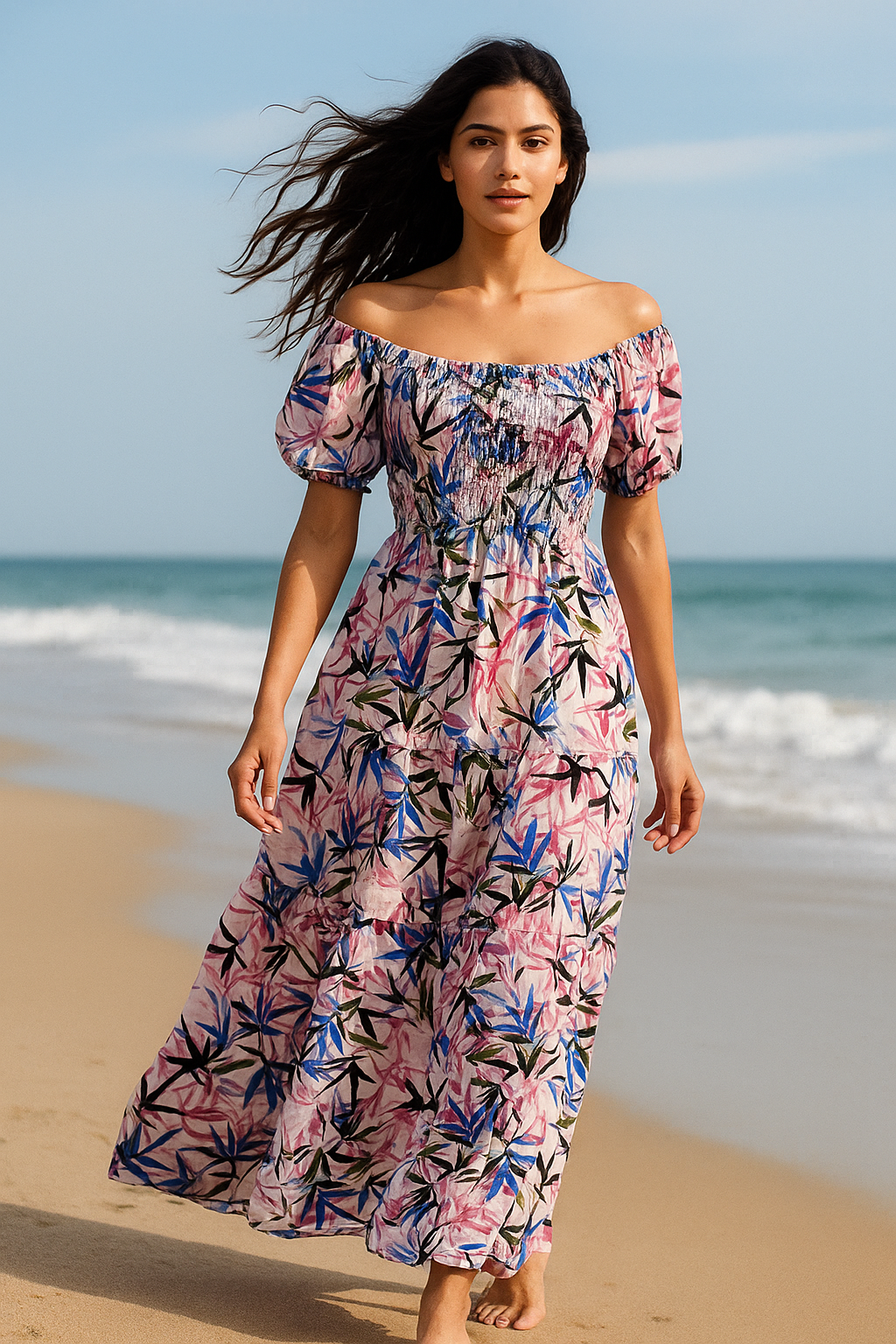 Flory Rayon Cotton Short Sleeves Maxi Dress