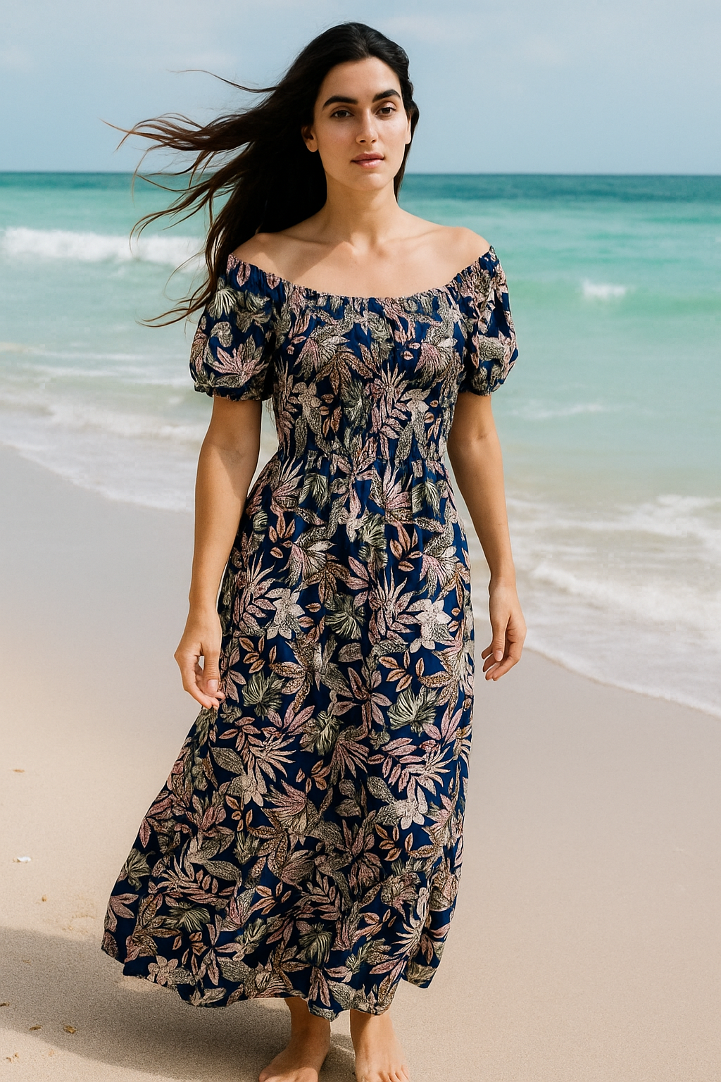 Flory Rayon Cotton Short Sleeves Maxi Dress
