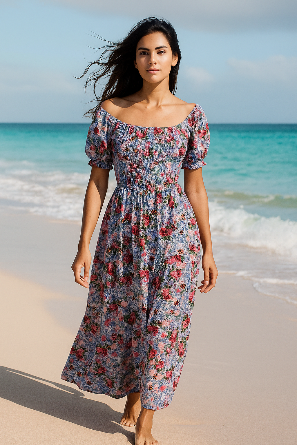 Floral Short Sleeves Maxi Dress