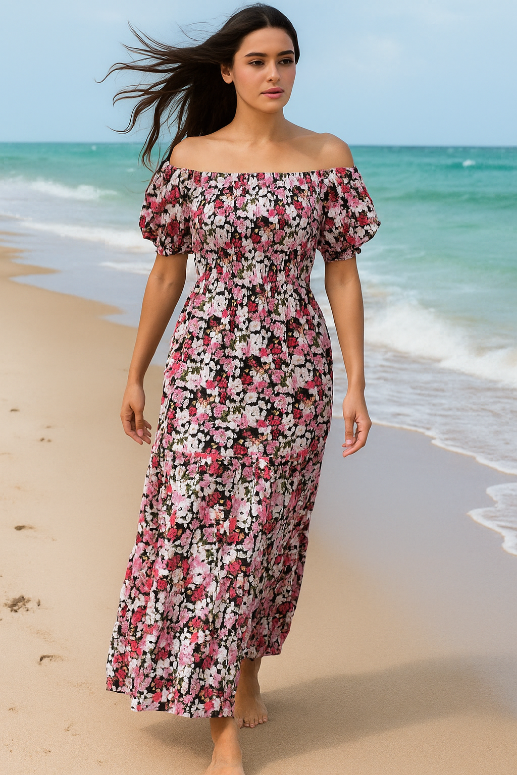 Floral Short Sleeves Maxi Dress