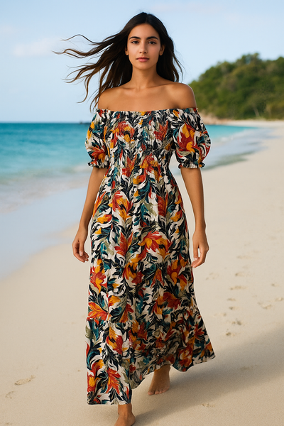 Floral Short Sleeves Maxi Dress