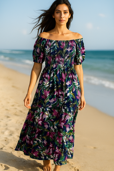 Floral Short Sleeves Maxi Dress