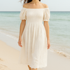 White light Embroidered Cotton Short Sleeves Mini Dress
