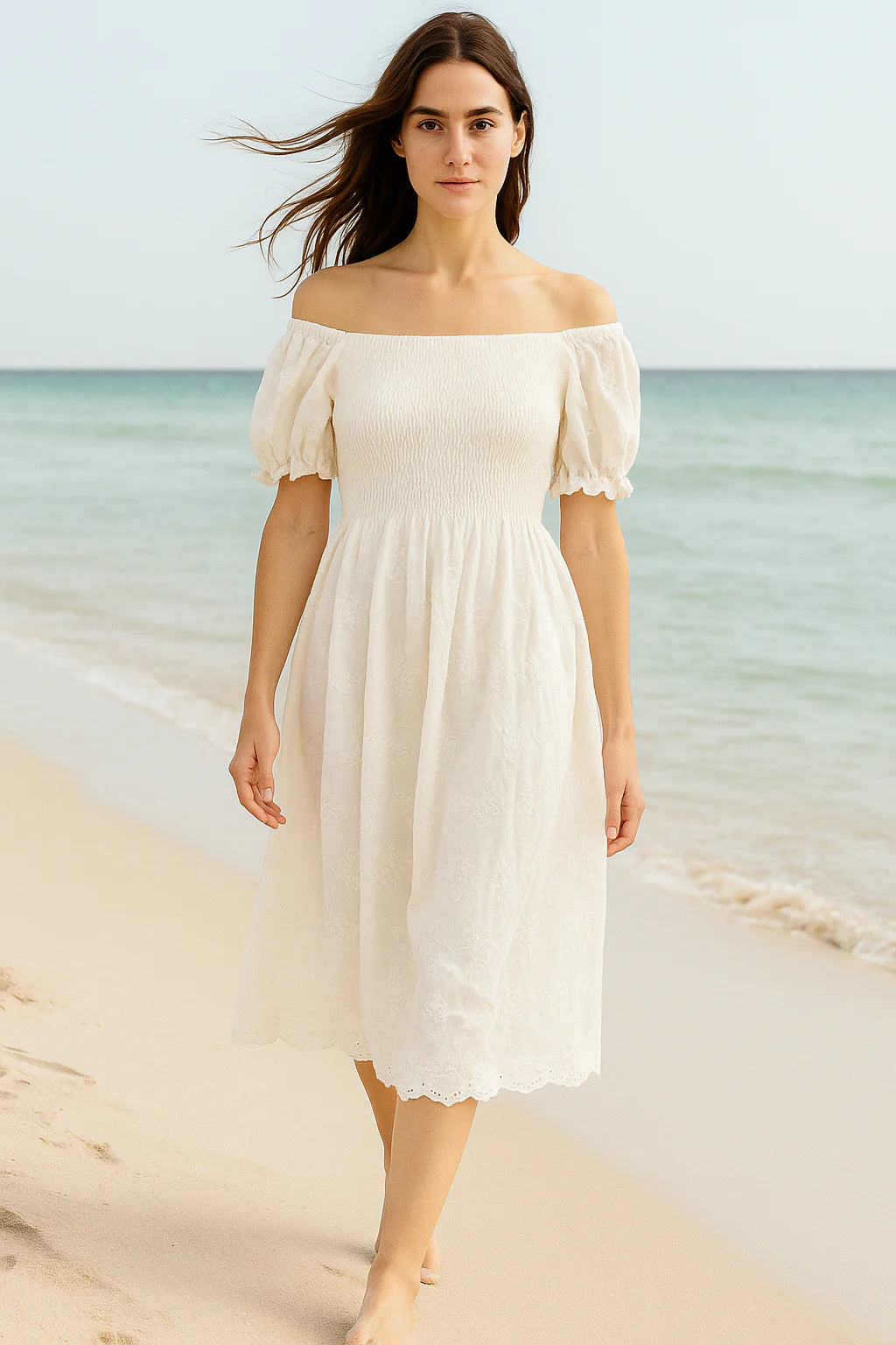 Light Embroidered Cotton Short Sleeves Mini Dress