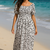 White Floral Short Sleeves Maxi Dress
