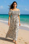 White Floral Short Sleeves Maxi Dress