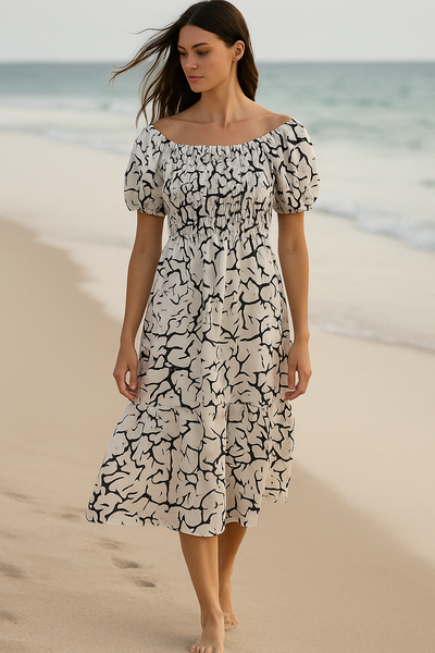 Mini Floral Short Sleeves Dress Rayon Cotton