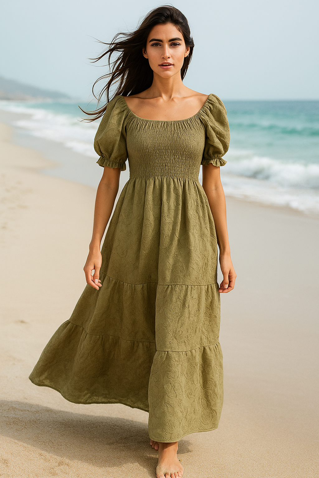 Light Embroidered Cotton Short Sleeves Dress