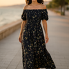 White Floral Short Sleeves Maxi Dress