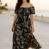 White Floral Short Sleeves Maxi Dress