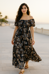 White Floral Short Sleeves Maxi Dress