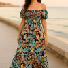 White Floral Short Sleeves Maxi Dress
