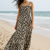 Dark Flory Rayon Cotton Sleeveless Maxi Dress
