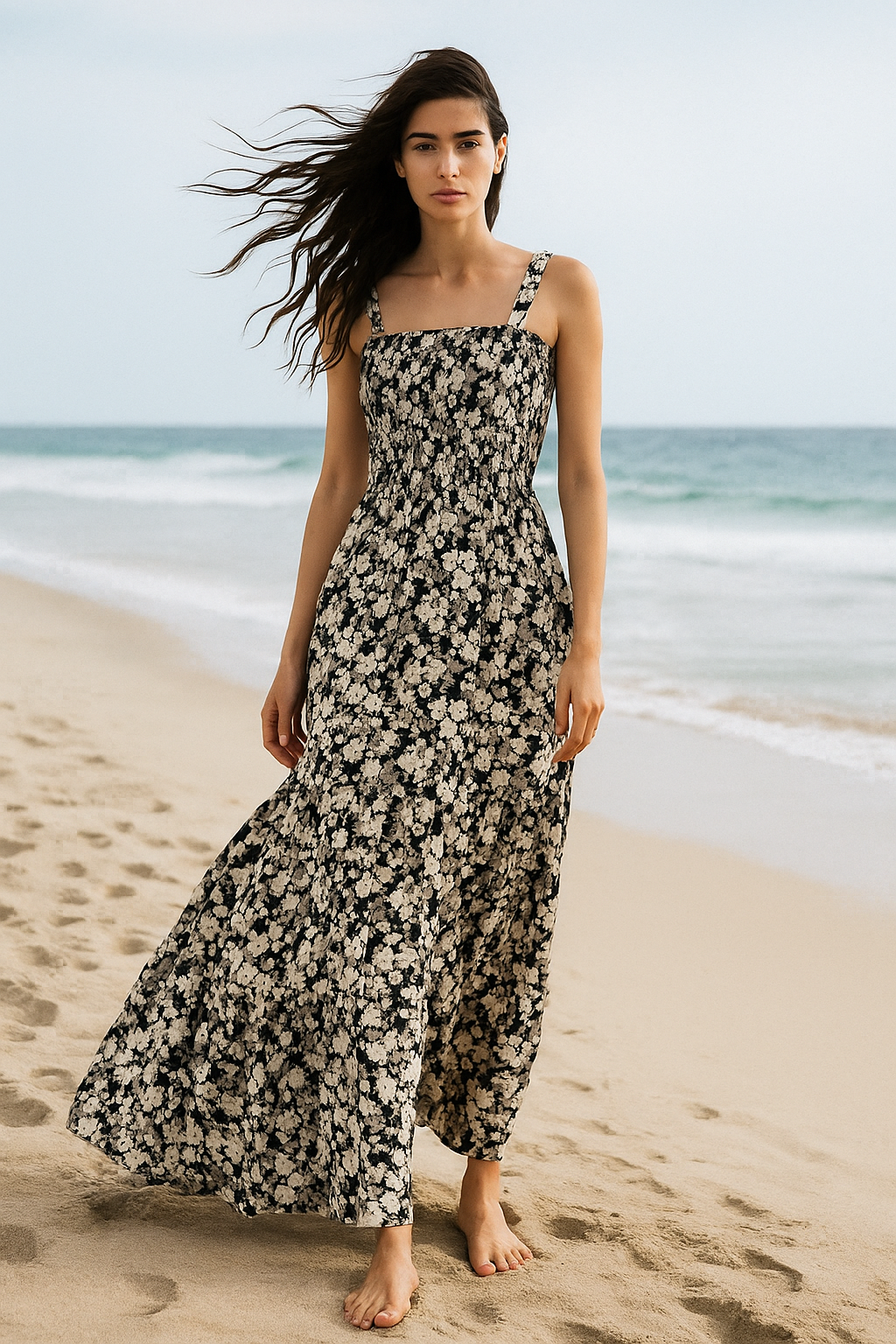 Dark Flory Rayon Cotton Sleeveless Maxi Dress
