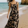 Dark Flory Rayon Cotton Sleeveless Maxi Dress