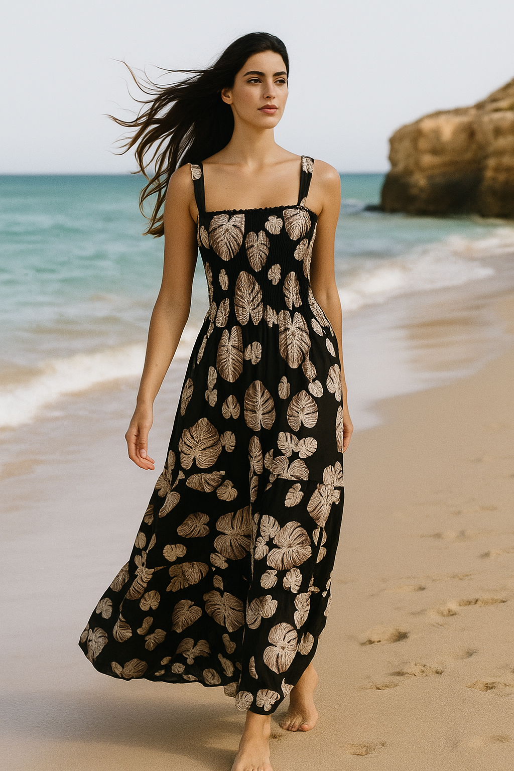 Dark Flory Rayon Cotton Sleeveless Maxi Dress