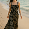 Dark Flory Rayon Cotton Sleeveless Maxi Dress