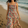 Dark Flory Rayon Cotton Sleeveless Maxi Dress
